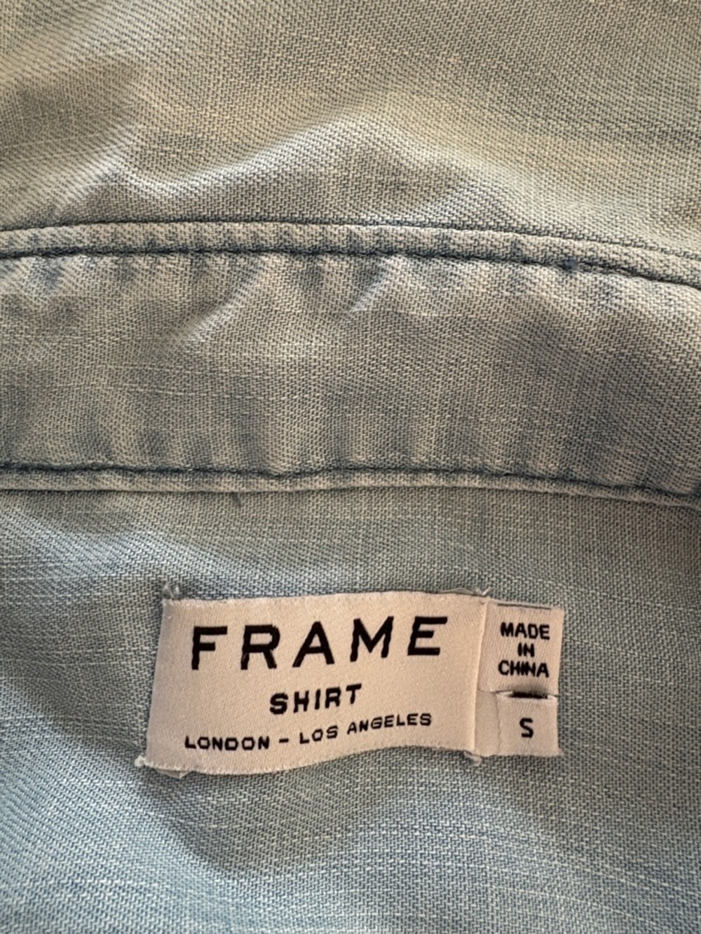 FRAME Denim Light Blue Chambray Button-Front shirt w/ puff sleeves from Neiman’s - Picture 9 of 11